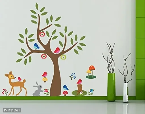 Asmi Collections Wall Stickers Animals Birds Flowers Under a Tree