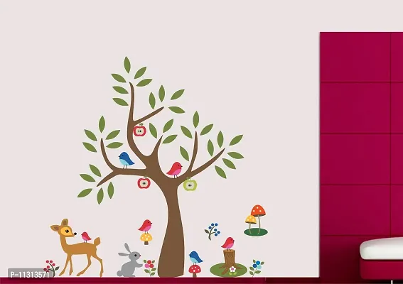 Asmi Collections Wall Stickers Animals Birds Flowers Under a Tree-thumb2