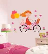 Asmi Collections Wall Stickers Cute Little Girl on Cycle Balloons-thumb1