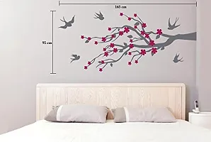 Asmi Collections PVC Wall Stickers Gray Branches Pink Flowers and Birds-thumb1