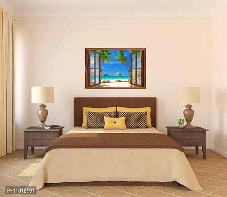 Asmi Collections Beautiful Beach Nature Window Illusion Wall Stickers-thumb2