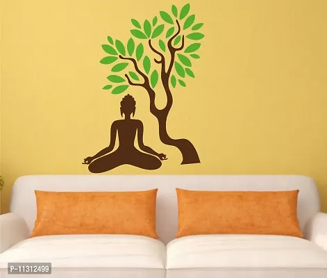 Asmi Collections Wall Stickers Meditating Buddha Under a Green Tree