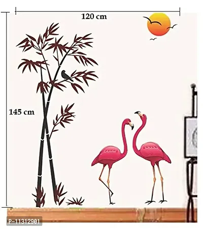 Asmi Collections Wall Stickers Beautiful Flamingo Birds Bamboo Tree Sunset-thumb2