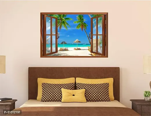 Asmi Collections Beautiful Beach Nature Window Illusion Wall Stickers