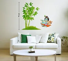 Asmi Collections Wall Stickers Little God Krishna Playing Flute Under a Bamboo Tree with Cow-thumb2