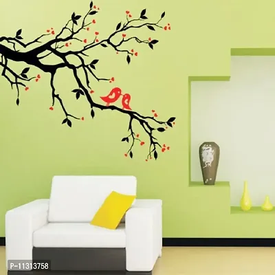 Asmi Collection PVC Wall Stickers Black Tree Branches Orange Birds JM7051