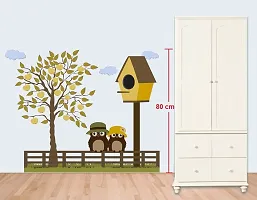 Asmi Collections Wall Stickers Stylish Owls with Cap Near an Apple Tree-thumb1