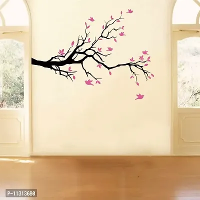 Asmi Collections PVC Wall Stickers Black Branches Pink Leaves Birds - AN028