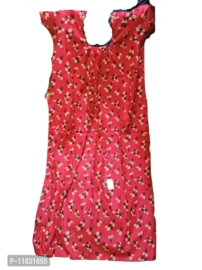Comfortable Cotton Red Printed Round Neck Nighty For Women