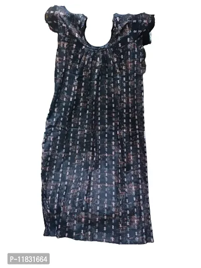 Comfortable Cotton Black Printed Round Neck Nighty For Women