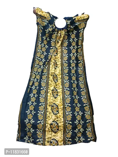 Comfortable Cotton Navy Blue Printed Round Neck Nighty For Women