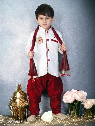 NEW WHITE AND RED COLOR FULL SLEEVE SHERWANI FOR KIDS-thumb0