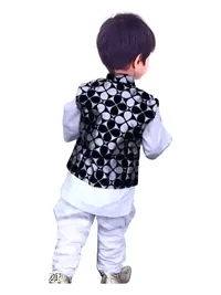 Black Coat With White Kurta Pajama Set-thumb1