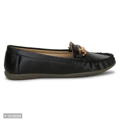 ZINXE(507 Women's and Girl's Lightweight Faux Leather Loafer | Anti Slip TPR Sole Moccasins (Black, Numeric_9)-thumb5