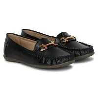 ZINXE(507 Women's and Girl's Lightweight Faux Leather Loafer | Anti Slip TPR Sole Moccasins (Black, Numeric_9)-thumb2