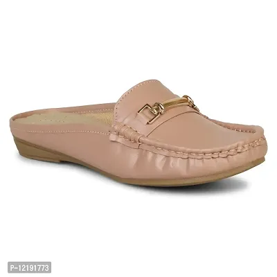 ZINXE(802 Women's and Girl's Lightweight Faux Leather Mules/Bantoo | Anti Slip TPR Sole Moccasins (Peach, Numeric_3)