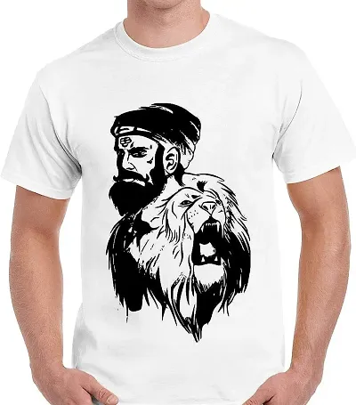 Caseria Men's Round Neck Cotton Half Sleeved T-Shirt with Printed Graphics - Shivaji Bhonsle Lion