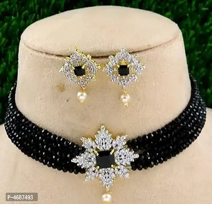 Trendy Alloy American Diamond Choker with Earring For Women-thumb0