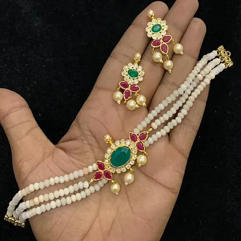 Designer Partywear Brass Beads Layered Jewellery Set