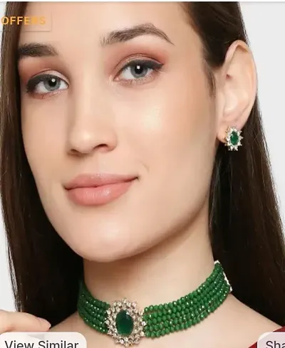 Stylish Partywear Beads Amarican Diamond Layered Jewellery Set