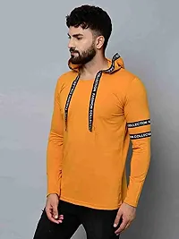 Jambul Regular Fit Cotton Men's Full Sleeve Hooded Casual T-Shirt Yellow-thumb1