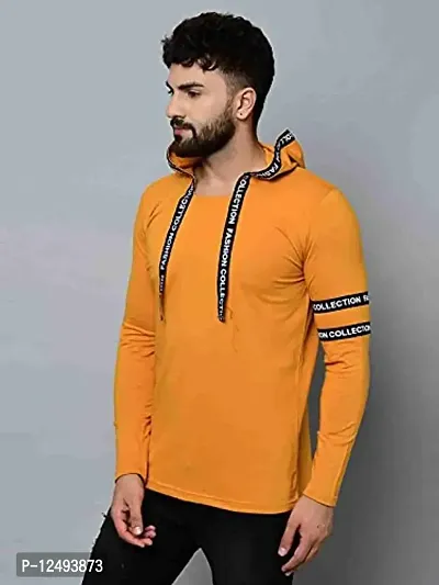 Jambul Regular Fit Cotton Men's Full Sleeve Hooded Casual T-Shirt Yellow-thumb2