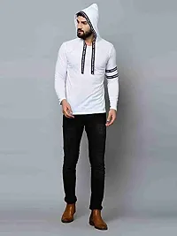 Jambul Regular Fit Cotton Men's Full Sleeve Hooded Casual T-Shirt White-thumb4