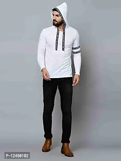 Jambul Regular Fit Cotton Men's Full Sleeve Hooded Casual T-Shirt White-thumb5