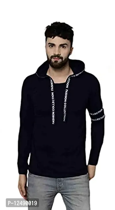 Jambul Regular Fit Cotton Men's Full Sleeve Hooded Casual T-Shirt Black