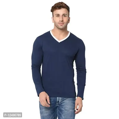 Jambul Regular Fit Men's Cotton V Neck Full Sleeve Casual T-Shirt_Navy-thumb4