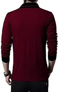 Jambul 100% Pure Cotton Men's Full Sleeve Shawl Collar Regular Fit Casual Tshirt Maroon-thumb1