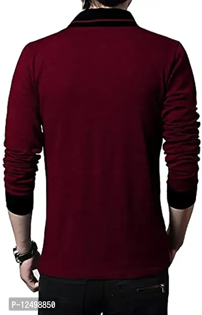 Jambul 100% Pure Cotton Men's Full Sleeve Shawl Collar Regular Fit Casual Tshirt Maroon-thumb2