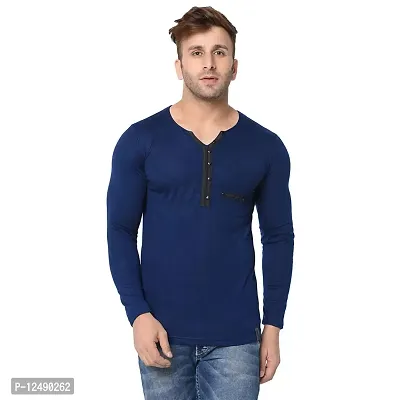 Jambul Men's Cotton Blend Regular Fit V Neck Full Sleeve Casual T-Shirt-thumb0