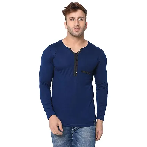 Jambul Men's Cotton Blend Regular Fit V Neck Full Sleeve Casual T-Shirt