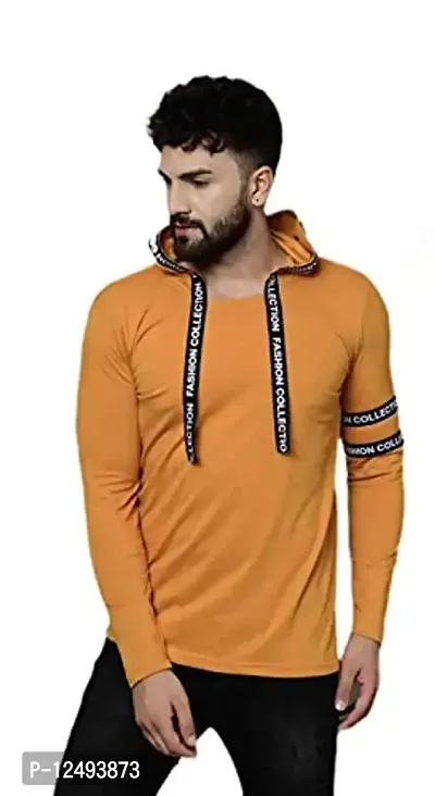 Jambul Regular Fit Cotton Men's Full Sleeve Hooded Casual T-Shirt Yellow-thumb0