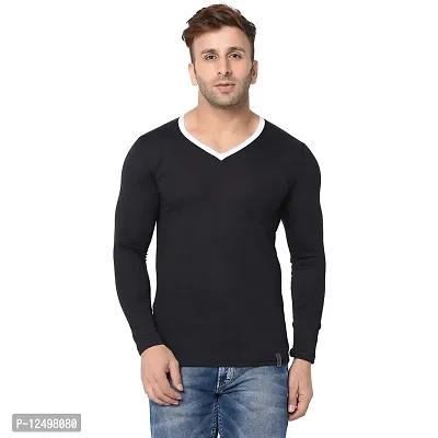 Jambul Regular Fit Men's Cotton V Neck Full Sleeve Casual T-Shirt_Black
