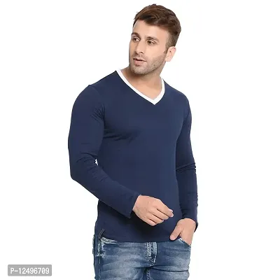 Jambul Regular Fit Men's Cotton V Neck Full Sleeve Casual T-Shirt_Navy