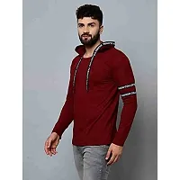 Jambul Regular Fit Cotton Men's Full Sleeve Hooded Casual T-Shirt Maroon-thumb1