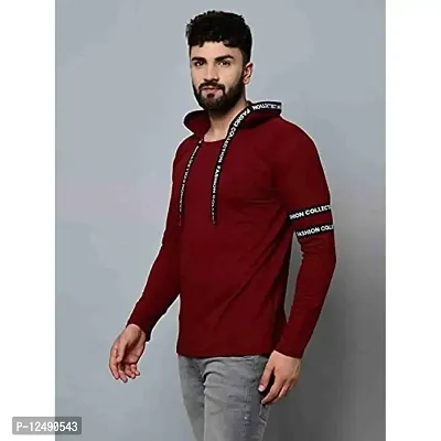 Jambul Regular Fit Cotton Men's Full Sleeve Hooded Casual T-Shirt Maroon-thumb2