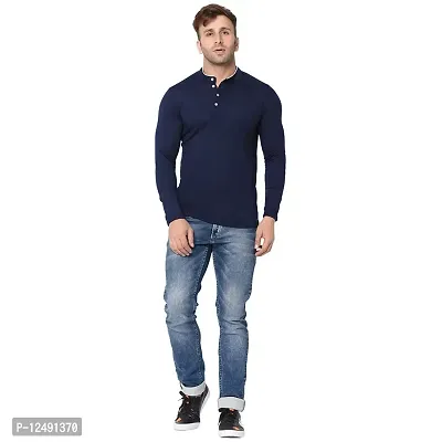 Jambul Men's Cotton Blend Regular Fit Neck Full Sleeve Casual Wear T-Shirt_Navy-thumb2