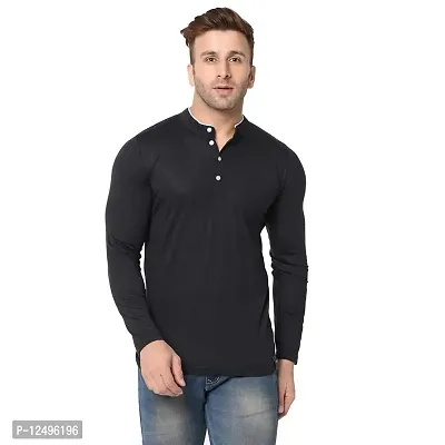 Jambul Men's Cotton Blend Regular Fit Neck Full Sleeve Casual Wear T-Shirt_Black