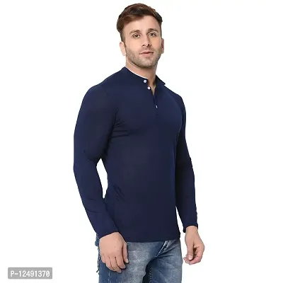 Jambul Men's Cotton Blend Regular Fit Neck Full Sleeve Casual Wear T-Shirt_Navy-thumb4