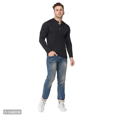 Jambul Men's Cotton Blend Regular Fit Neck Full Sleeve Casual Wear T-Shirt_Black-thumb2