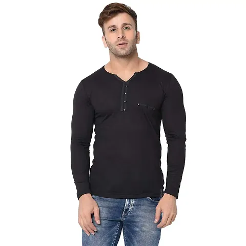 Jambul Men's Blend Regular Fit V Neck Full Sleeve Casual T-Shirt