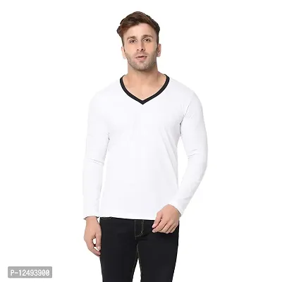Jambul Regular Fit Men's Cotton V Neck Full Sleeve Casual T-Shirt_White