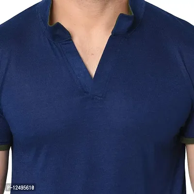 Jambul Men's 100% Pure Cotton Half Sleeves Collar Neck Casual Wear Tshirt (Navy_XXLarge)-thumb5