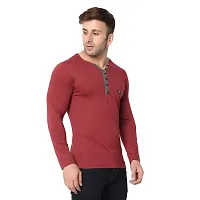 Jambul Men's Cotton Blend Regular Fit V Neck Full Sleeve Casual T-Shirt_Maroon-thumb2