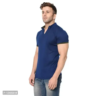 Jambul Men's 100% Pure Cotton Half Sleeves Collar Neck Casual Wear Tshirt (Navy_XXLarge)-thumb2