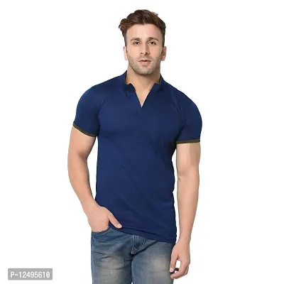 Jambul Men's 100% Pure Cotton Half Sleeves Collar Neck Casual Wear Tshirt (Navy_XXLarge)-thumb0