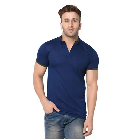 Jambul Men's 100% Pure Cotton Half Sleeves Collar Neck Casual Wear Tshirt